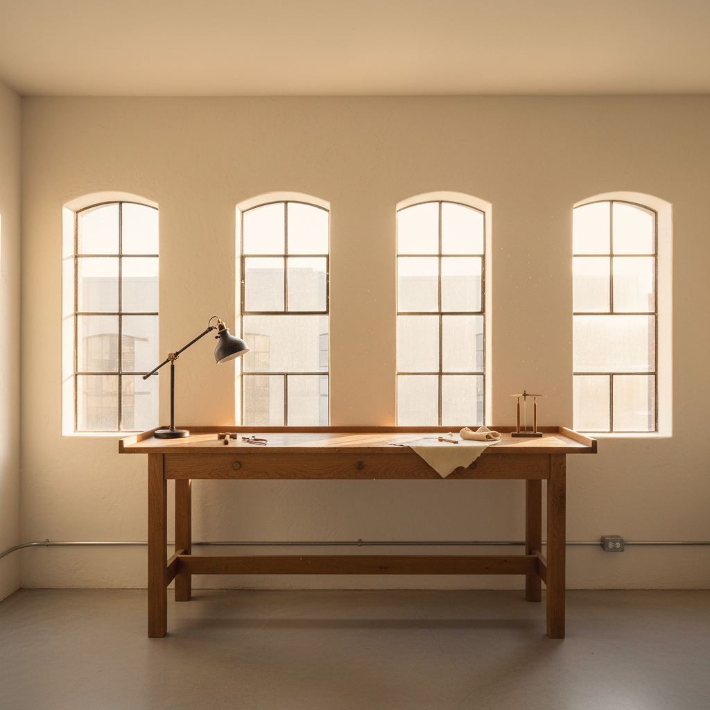 Inside the Maison Lumen atelier, a sunlit jeweler's bench